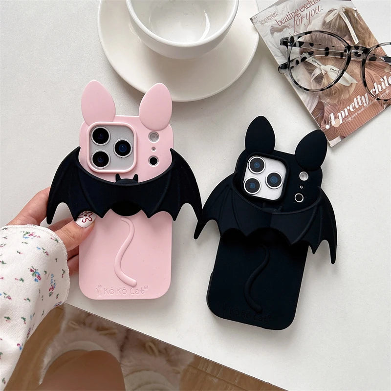 Cartoon Bat Cute Cat Ears Silicone Soft Case for IPhone 17 16 15 14 13 Pro Max 17Pro IPhone17 i17 ProMax Phone Cover Accessories