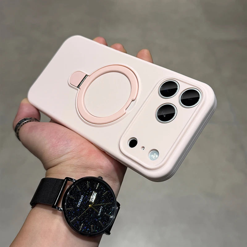 Origina Metal Magnectic Stand Holder Case For iPhone 17 Air 16 15 14 13 12 11 Pro Max Plus Magsafe Liquid Silicone Soft Cover
