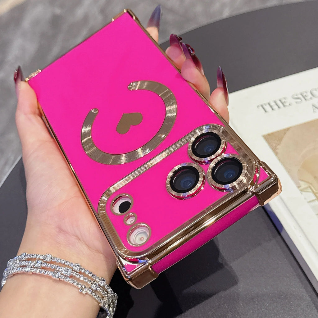 For iPhone 17 Pro Max Plating Heart Cases For iPhone 16 Pro Max 15Pro 14 Plus 13Pro Magnetic Wireless Charging Soft Phone Case