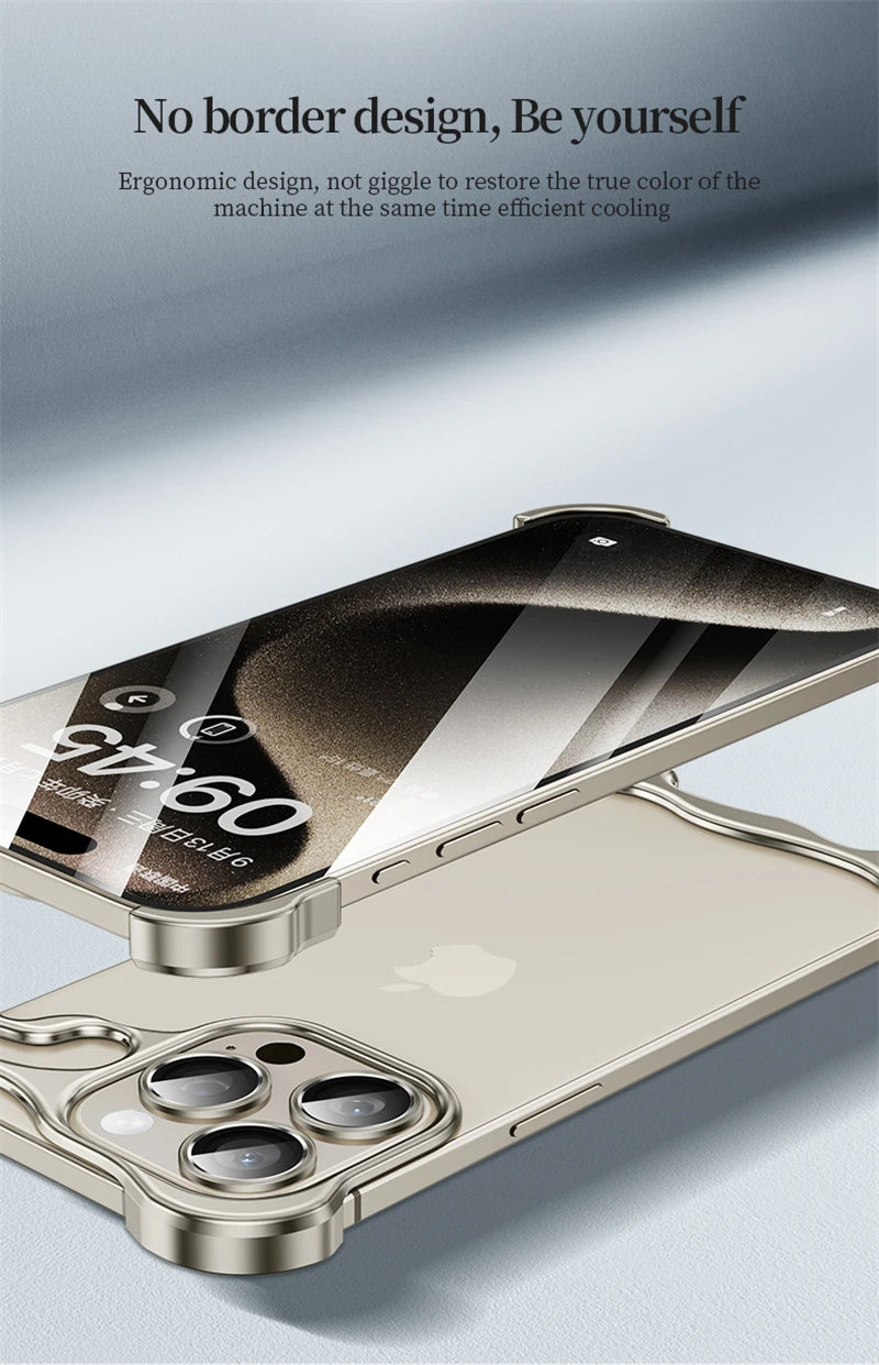 Luxury Alien Metal Borderless Phone Case For iPhone 12 13 14 15 16 17 Pro Max Lens Protecti Shockproof Aluminum Alloy Back Cover