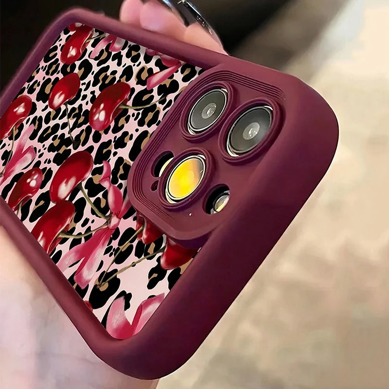 Butterfly Leopard Cherry Pattern Shockproof Silicone Phone Case For iPhone 17 16 Pro Max XS XR 7 8 14 15 Plus 13 12 11 16e Cover