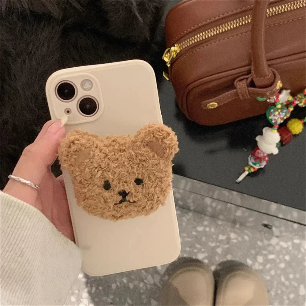 Korea Cute 3D Warm Plush Bear For Magsafe Magnetic Phone Griptok Grip Tok Stand For iPhone Wireless Charging Holder Bracket Ring