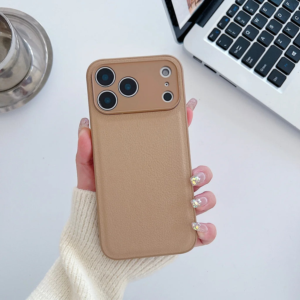 Luxury Lychee PU Leather Texture Solid Color Case For iPhone 17 Air 16 E 15 14 Plus 13 12 Mini Pro Max Shockproof Bumper Cover