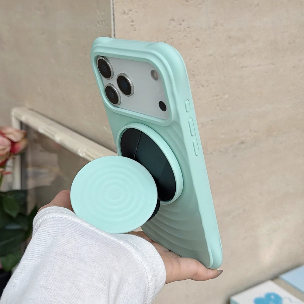 Luxury Silicone Ripple Case For iPhone 17 Air With Hidden Holder For iPhone 17 16 15 14 Pro Max Plus Shockproof Stand Back Cover
