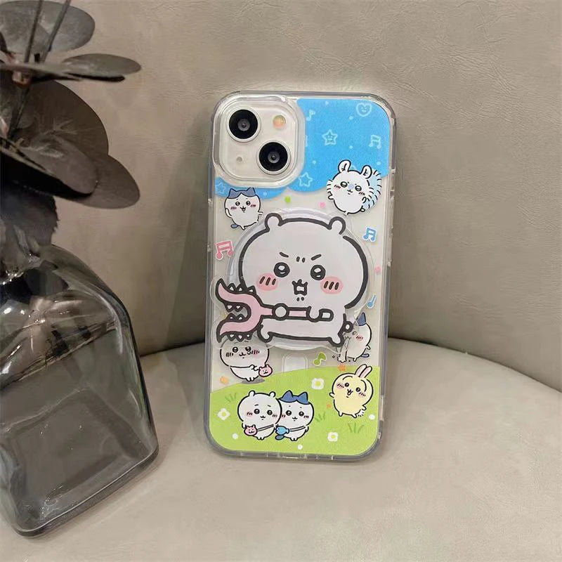 yiji Cartoon Mobile Phone Holder Magnetic ハチワレ うさぎ for IPhone Wireless Charging Box Holder Cute Decoration