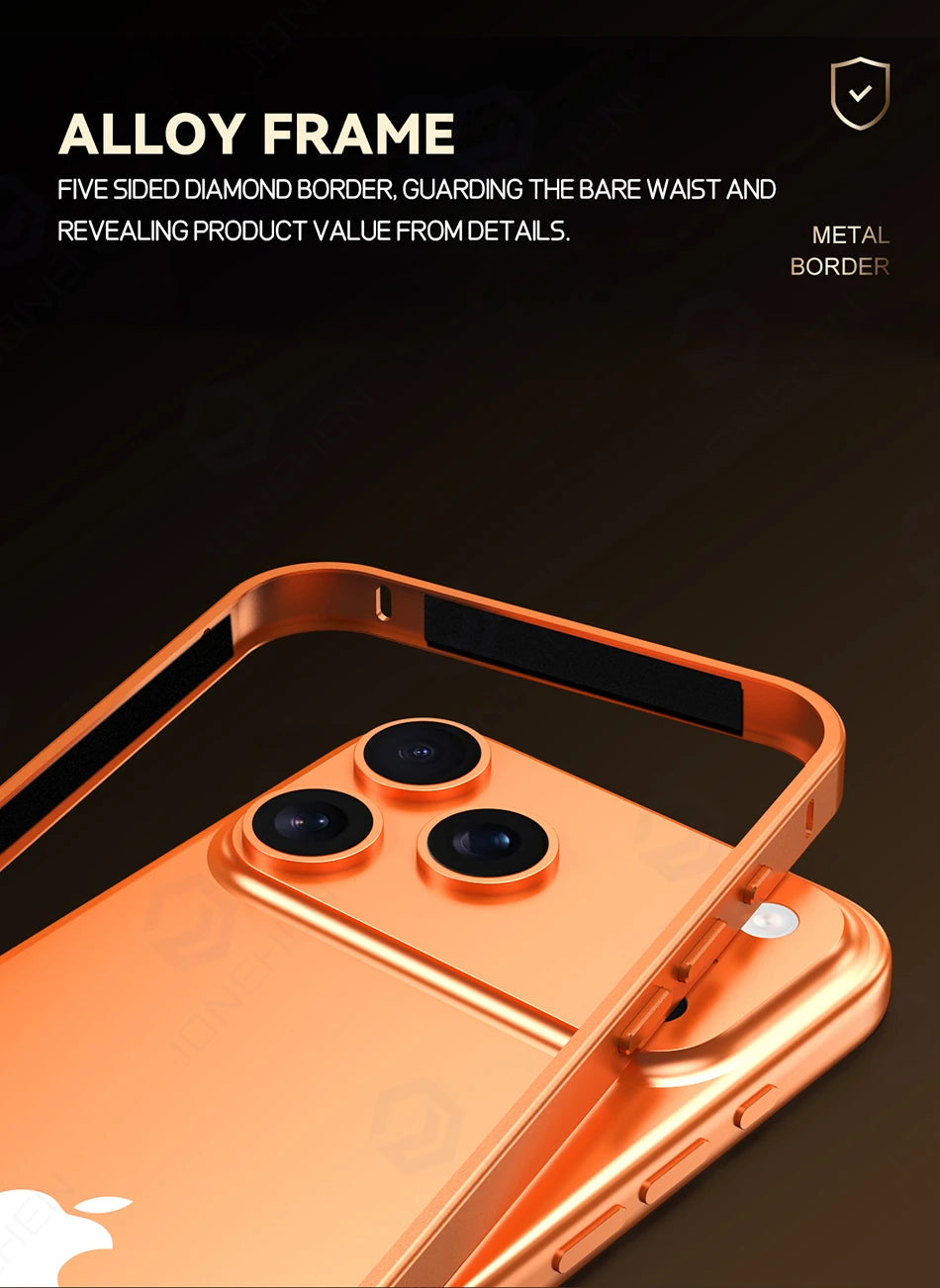 17pro Light Aluminum Metal Bumper Case Orange For iPhone 12 13 14 Plus 15 16 17 Pro Max Ultra Thin Alloy Back Frame Accessories