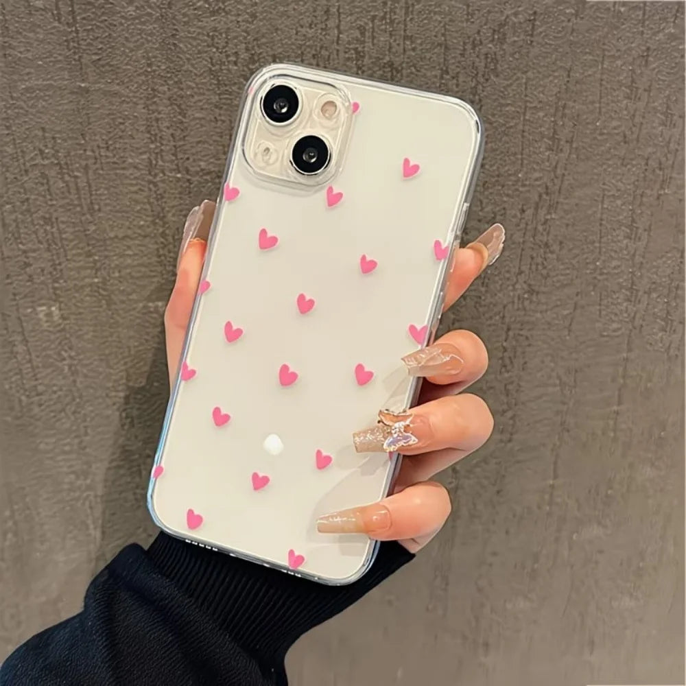 Lucky Heart-Shaped Soft Anti-Fall Clear Phone Case For iPhone 17 16 15 14 13 12 11 Pro Xs Max 8 Plus Mini Air X XR 17e 16e Cover