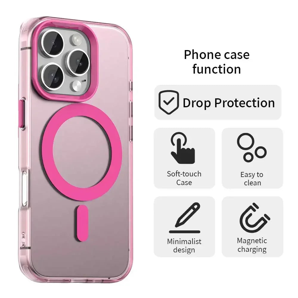Matte Candy Magnetic Wireless Charging Transparent Case for iPhone 16 14 13 12 11 15 Pro Max Plus For Magsafe Shockproof Cover
