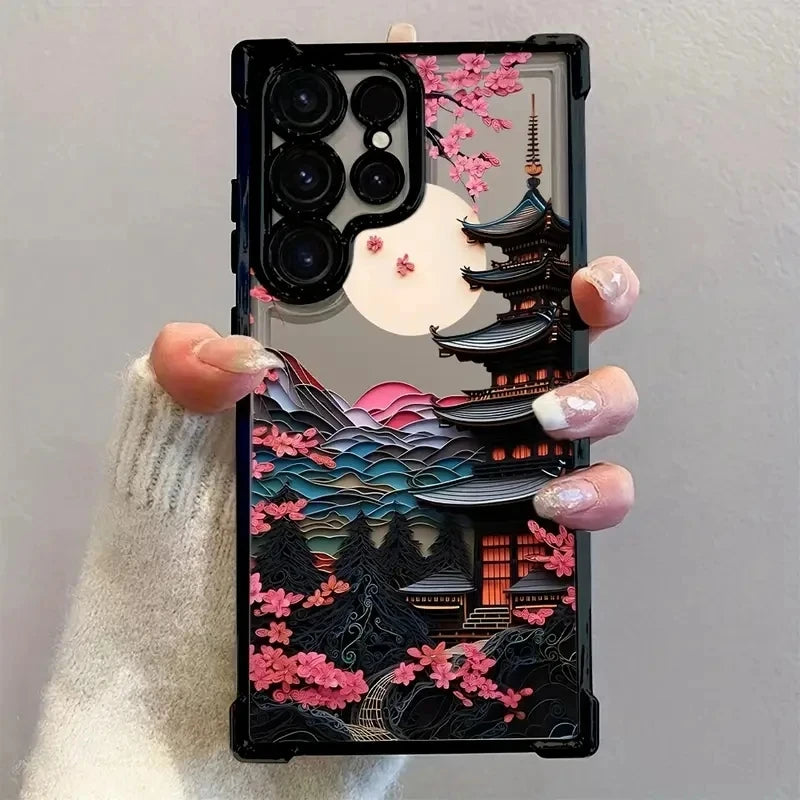 Japanese-Style Ancient House Airbag Phone Case For Samsung Galaxy S25 S24 Ultra S23 S22 Plus S21 FE Clear Soft Cover