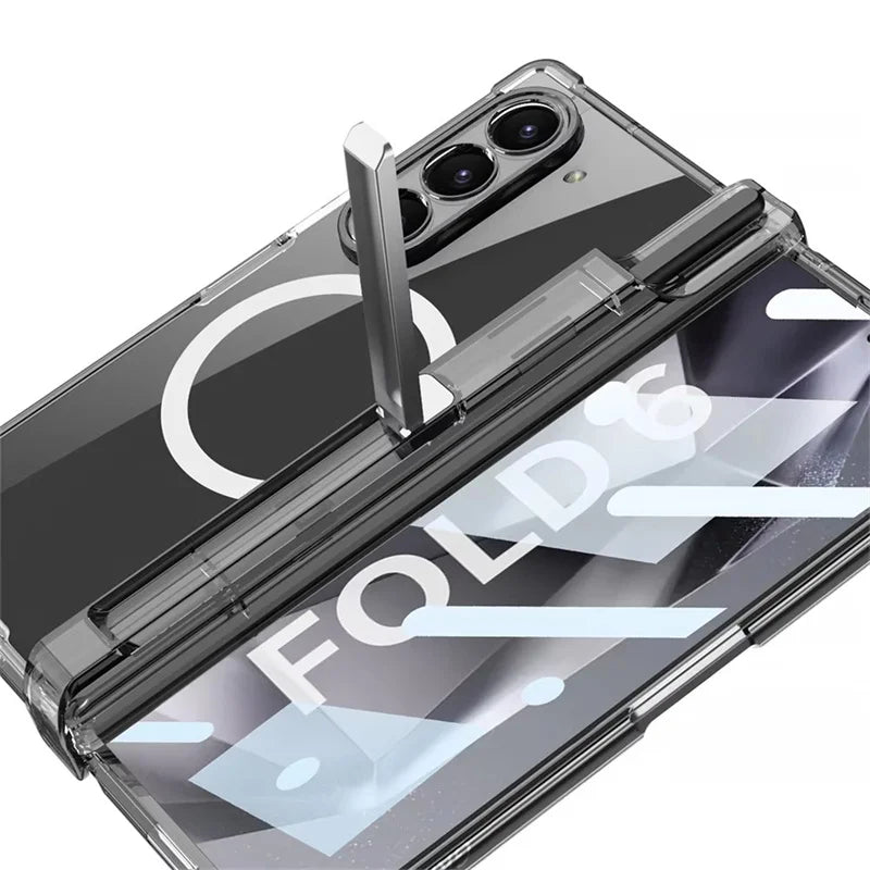 For Samsung Galaxy Z Fold 7 6 5 For Magsafe With Hinge S Pen Holder Transparent Phone Case Screen Protect Film Shockproof Cover