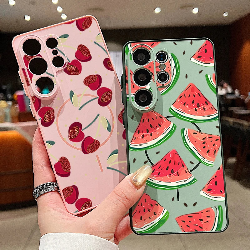 Little Cherry Pattern Magnetic Phone Case For Samsung Galaxy S26 S25 Ultra Edge S24 S23 FE A57 A17 A56 A37 A16 A55 A36 A55 Cover