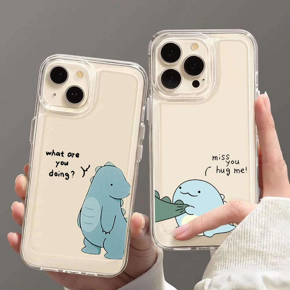 Cute Dinosaur Couple Phone Case For iPhone 17 16 15 14 13 12 11 Pro Max Mini SE 7 8 Plus 16E Shockproof Non-Slip Cover Fundas