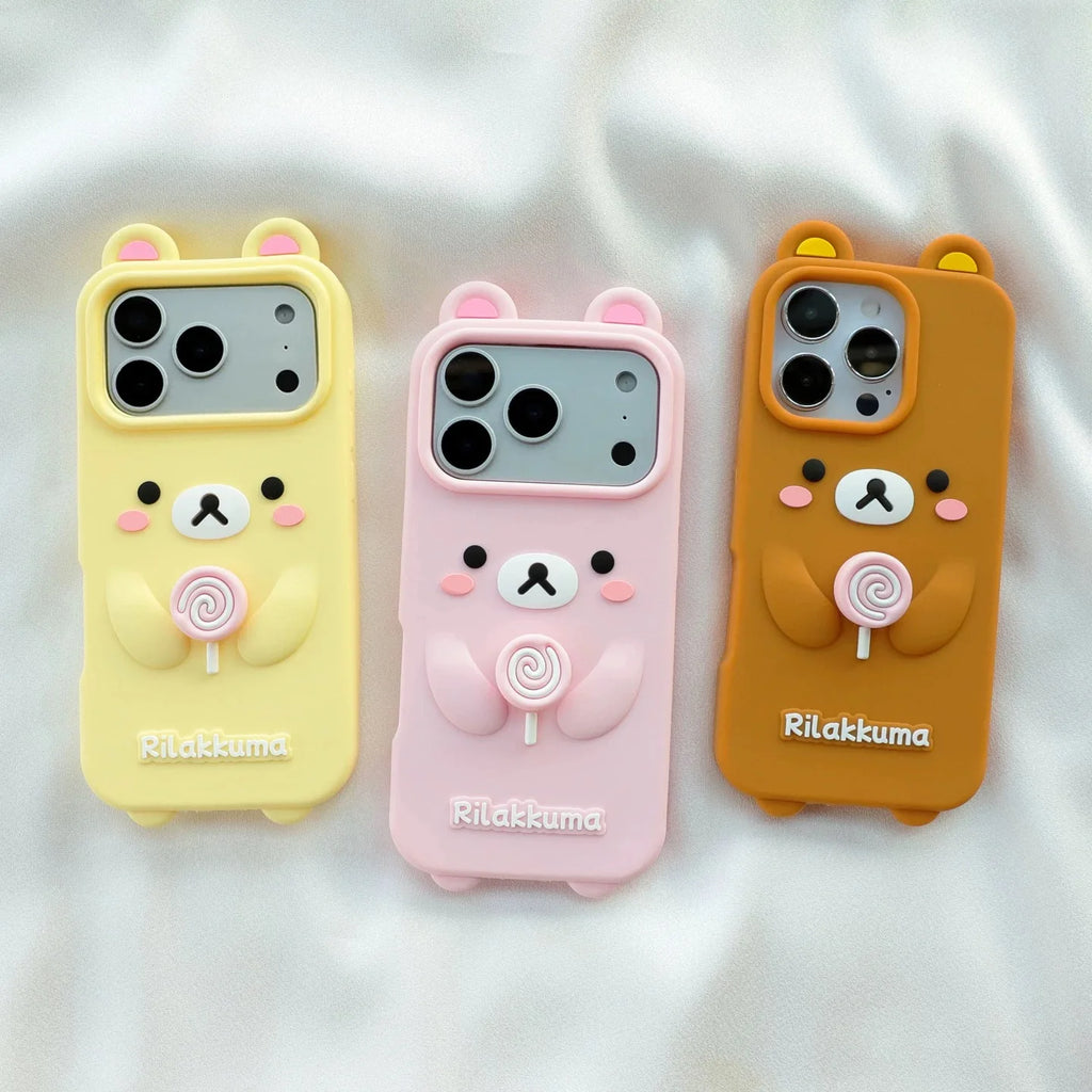 Cute Cartoon 3D Bear Phone Case For iPhone 17 16 15 14 13 12 11 Pro Max 7 8 Plus Silicone Cover