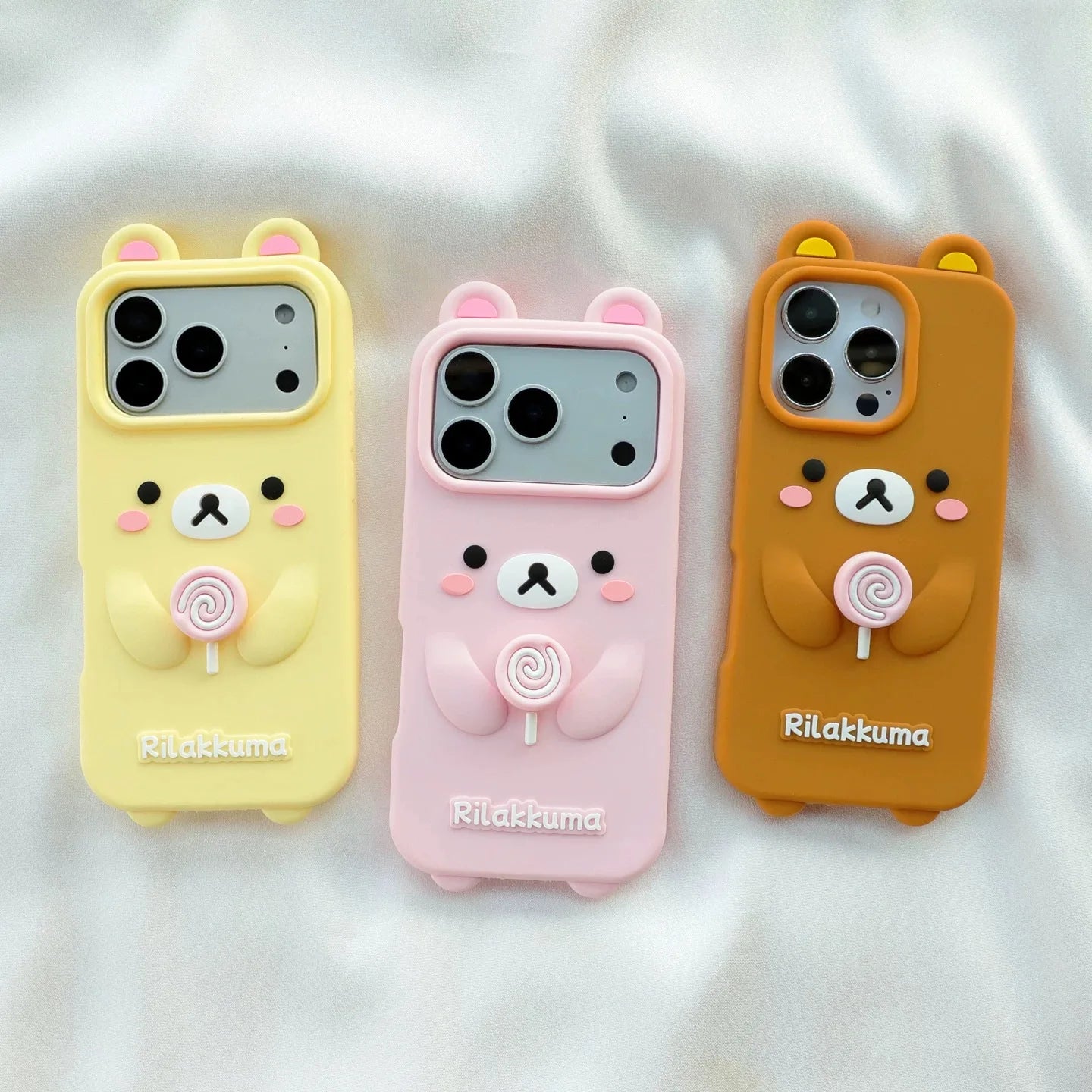 Cute Cartoon 3D Bear Phone Case For iPhone 17 16 15 14 13 12 11 Pro Max 7 8 Plus Silicone Cover