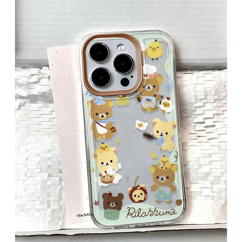 Y2K Cute Bear Rilakkumas Clear Space Phone Case For iPhone 11 12 13 14 15 16 Pro Max Mini X Xs XR 7 8 plus Se2020 Clear Cover
