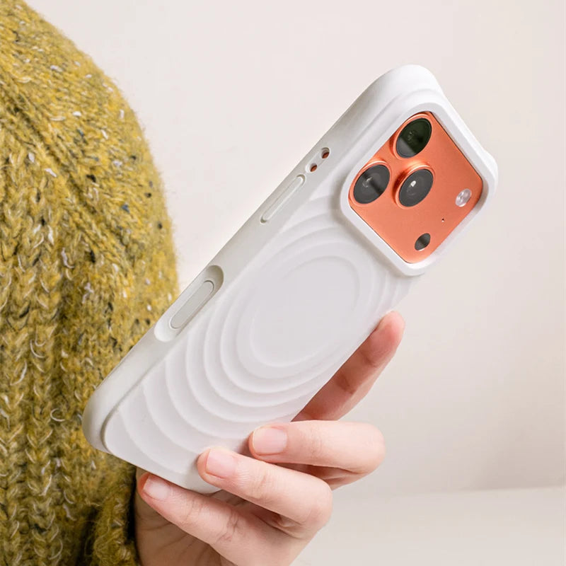 Magnetic 3D Water Ripple Liquid Silicone Protective Case For iPhone 17 17Pro Max 16 15 Solid Color Flocking lining Matte Cover