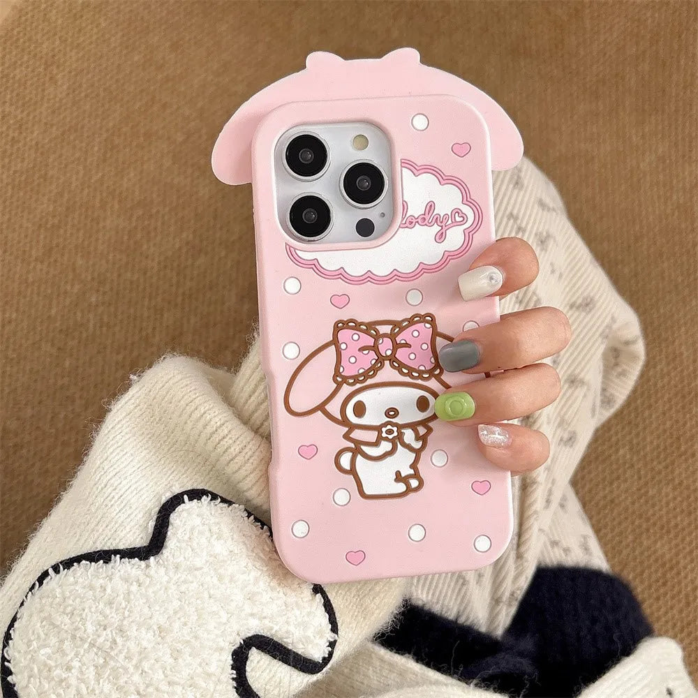 Sanrio Cute 3D Cartoon My Melody Phone Case For 16 Pro Max 17 15 14 13 12 11 Pro Max 4 5 6 7 8 Plus SE Cute Soft Silicone Cover