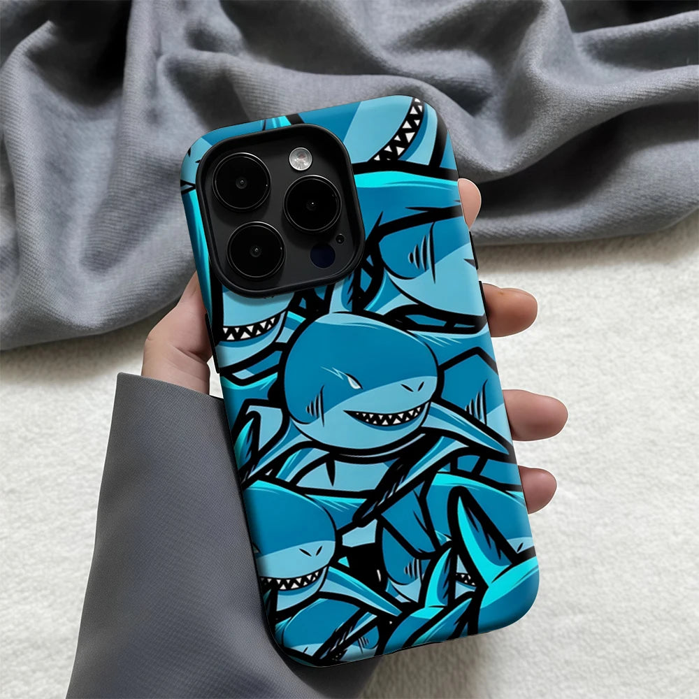 Blue Shark Swarm Phone Case for iPhone 17 16 15 14 13 12 11 X XS XR XSMAX 7 8 Air Pro Max Plus Luxury Double-layer Back Cover