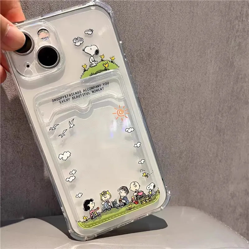 Hot Funny Cute S-Snoopys Card Hold Phone Case For Samsung Galaxy S25 S24 S23 S22 S21 Edge Plus Ultra M33 M53 M54 5G Airbag Cover