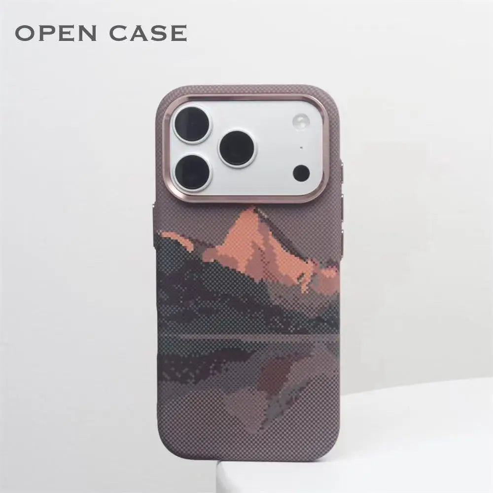 For iPhone 17 16 15 14 13 12 Pro Max Mountain Relief Carbon Fiber Texture MagSafe Phone Case Wireless Charging Matte Hard Cover