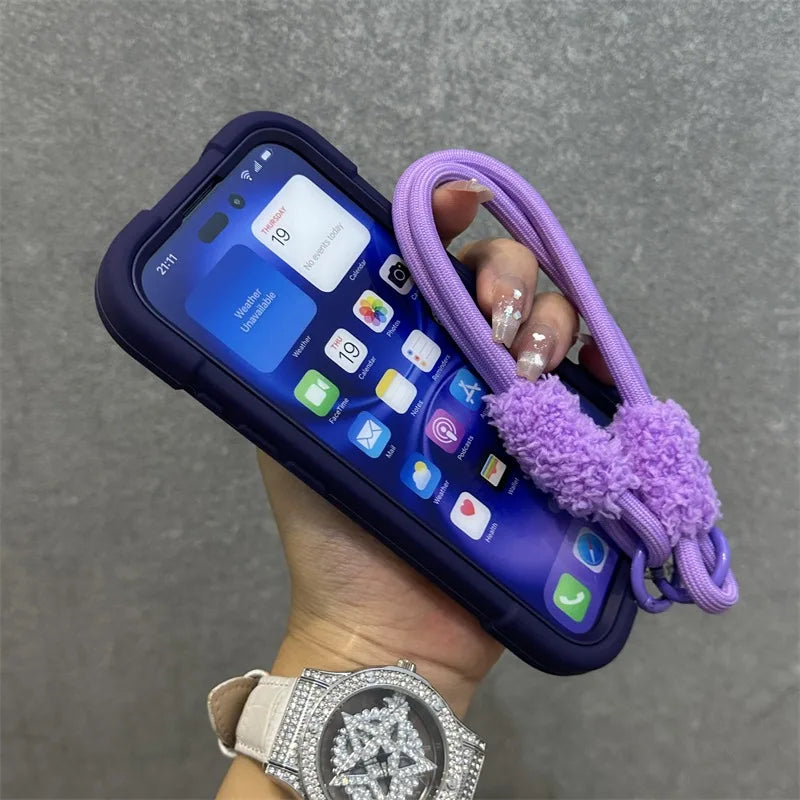 3 in 1 Ring Holder Heavy Duty Case for iPhone 16 17 15 14 13 12 11 Pro Max Plus Air Anti-knock Shockproof Lanyard Chain Cover