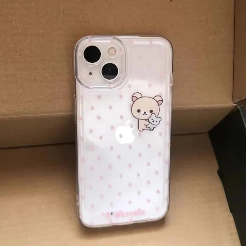 Lovely R-Rilakkuma Clear Case for iPhone 16 15 14 13 12 Mini 11 Pro Max XS X XR 8 7 Plus Shockproof Liquid Silicone Cover funda