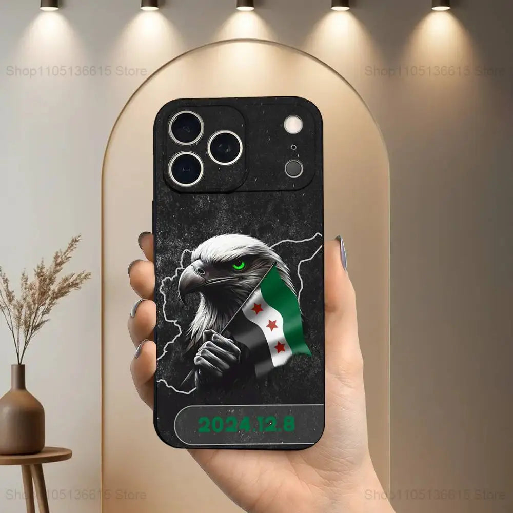 Cool Art S-SYRIA Flag Phone Case For iPhone 17,16,15,14,13,12,11 Plus,Pro Max,XS,X,XR,SE,Mini,8,7,Soft Silicone Black Cover