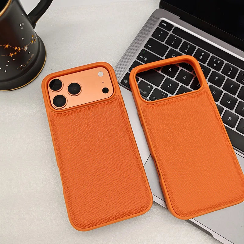 Fashion Orange  Epsom Leather All-Inclusive Shockproof Phone Case for iPhone 17 Pro 17 Pro Max