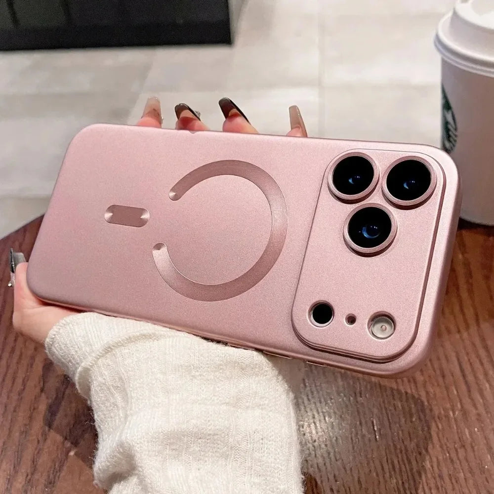 Metallic Paint For Magsafe Soft Case For iPhone 17 16 15 14 13 12 11 17 Pro Max Air Magnetic Wireless Charge Lens Protect Cover
