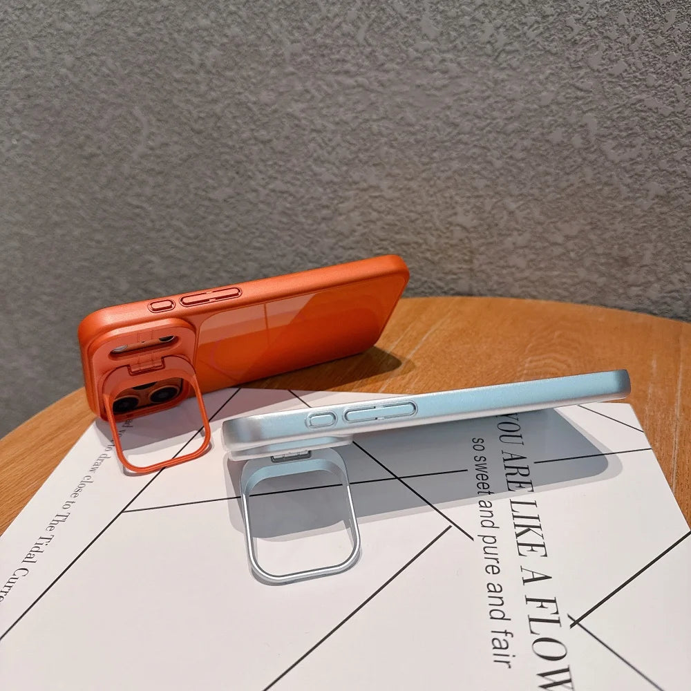 Glass Back Panel Magnetic Bracket Phone Case For iPhone 17 Pro Max 16 15 14 13 12 11 Pro Max 11 Lens Mount Shockproof Cover