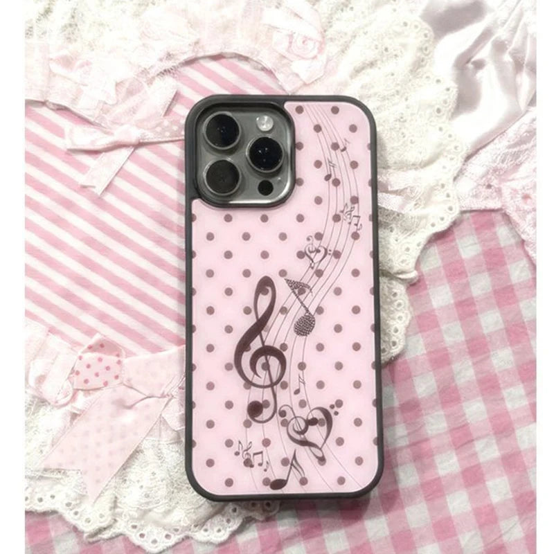 INS Korean Pink Brown Polka Dot Notes Phone Case For iPhone 17 Air 16 15 14 12 13 11 Pro Max Mini Plus Anti Fall  Back Y2k Cover