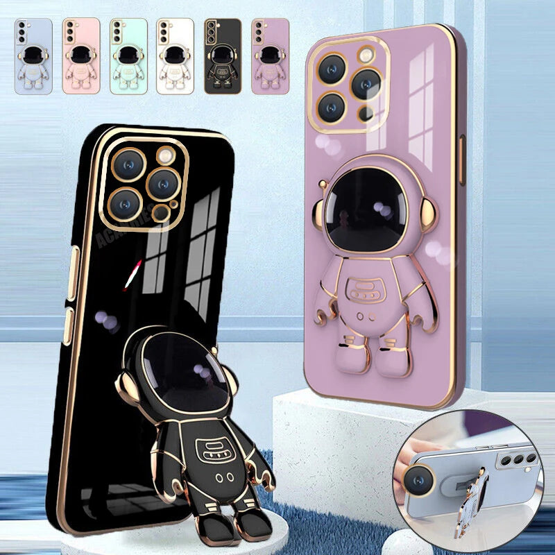 Astronaut Holder Luxury Plating Case For Iphone 14 Plus 12 11 13 Pro Max Mini X Xs Xr 14plus Iphone14 14pro Silicone Stand Cover