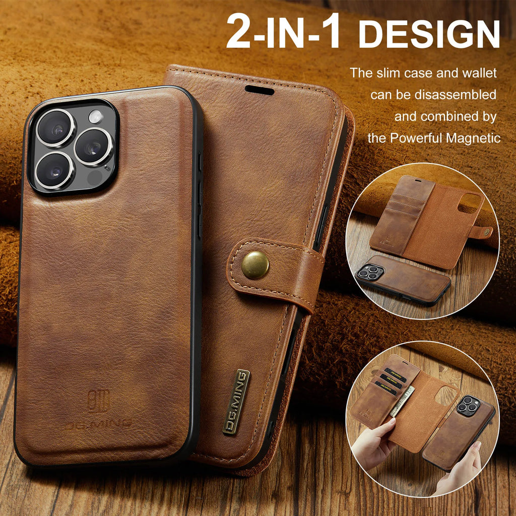 For iPhone 17 16e 15 14 Plus 13 12 11 Pro Max XS XR X SE 2022 8 7 Magnetic Wallet Card Back Cover 2 in 1 Flip Leather Phone Case