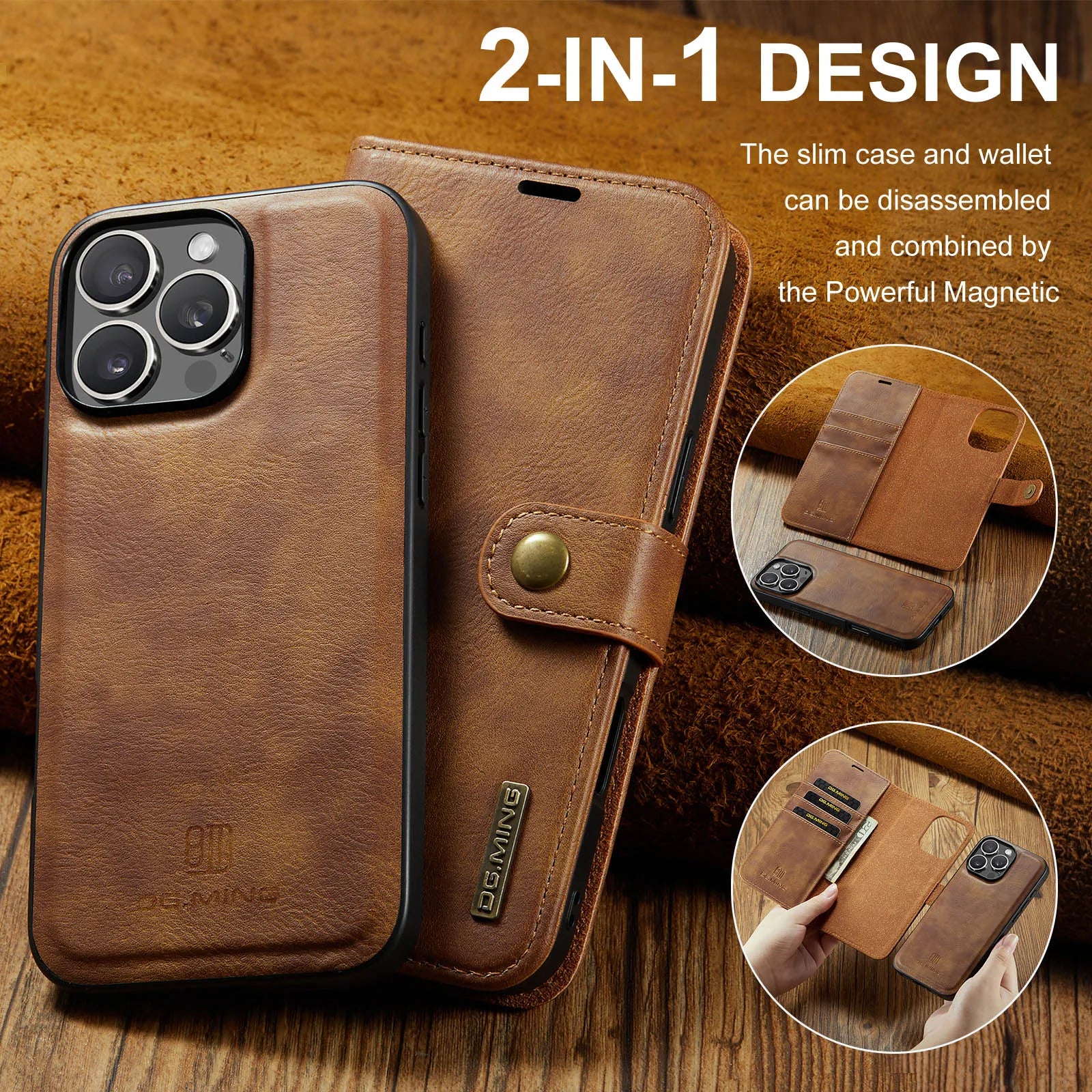 For iPhone 17 16e 15 14 Plus 13 12 11 Pro Max XS XR X SE 2022 8 7 Magnetic Wallet Card Back Cover 2 in 1 Flip Leather Phone Case