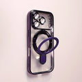 Luxury Plating Magnetic Bracket Phone Case For iPhone 17 16 15 14 13 Pro Max 17Pro Cases For Magsafe Stand Holder Clear Cover