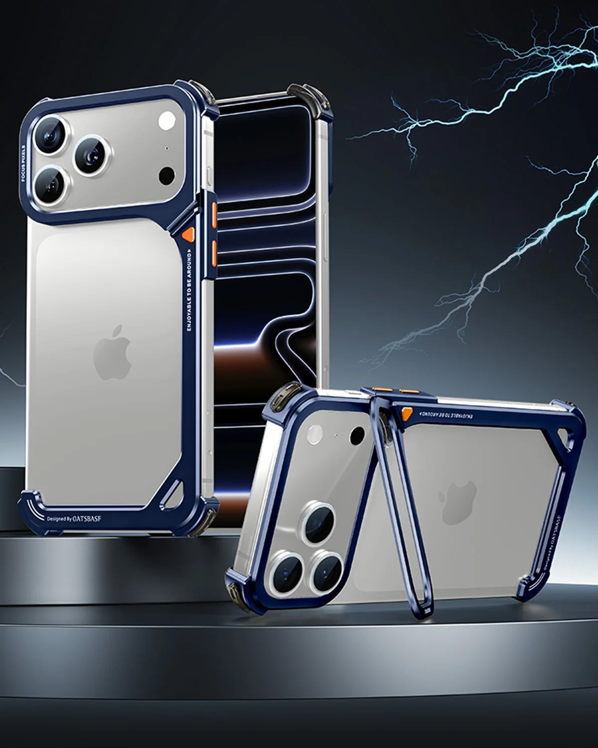 Oatsbasf Metal Frameless "9" Design Phone Case for iPhone 17 Pro Max /17 Pro Phone Cover with 90° Adjustable Hidden Camera Stand