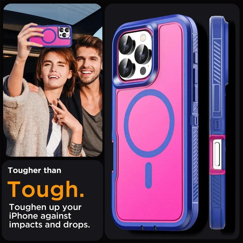 Luxury Ott Magnetic Armor Cases for IPhone 17 16 15 14 Plus 13 12 11 Pro Max Box Shockproof Charging Heavy Duty Protect Cover