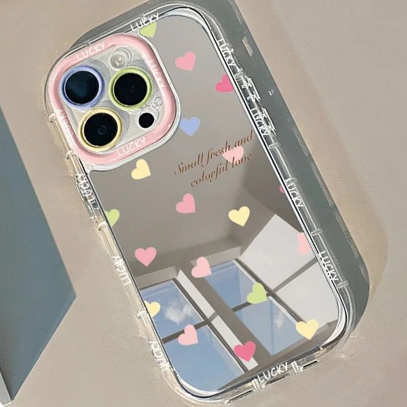 Beautiful Colorful Love English Pattern Mirror Phone Case For iPhone 17 16 15 14 13 12 11 Pro Max 16E 17E XR X XS 7 8 Plus Cover