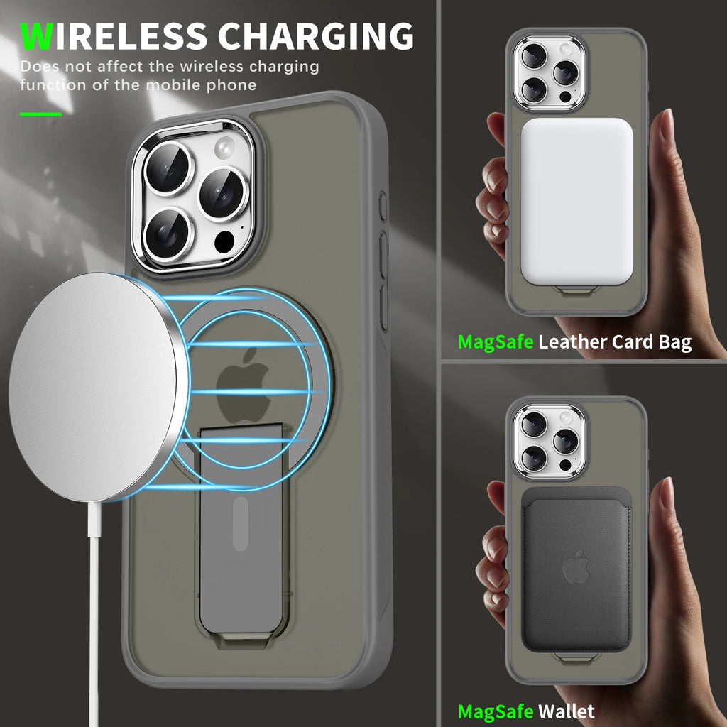Phone Case for iPhone 16 Pro Max 15 14 11 12 13 For Magsafe Magnetic Stand Invisible Support Hard Anti-fall Matte Back Cover