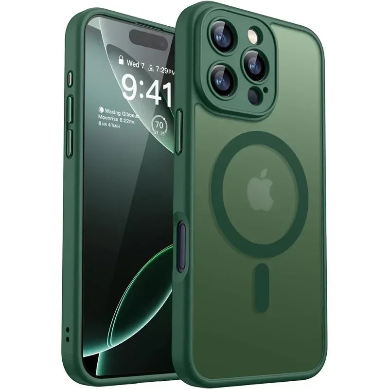 Luxury Frosted Phone Case For iPhone 11 12 13 14 15 16 17 Pro Max 16 15 Plus 17 Air For Magsafe Matte Transparent Magnetic Cover