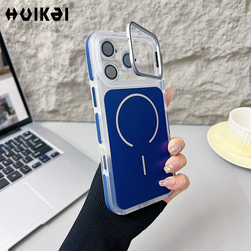Camera Lens Protector Phone Case For iPhone 17 Pro Max 17 Pro 16 15 14 13 12 For Magsafe Camera Stand Magnetic Shockproof Cove