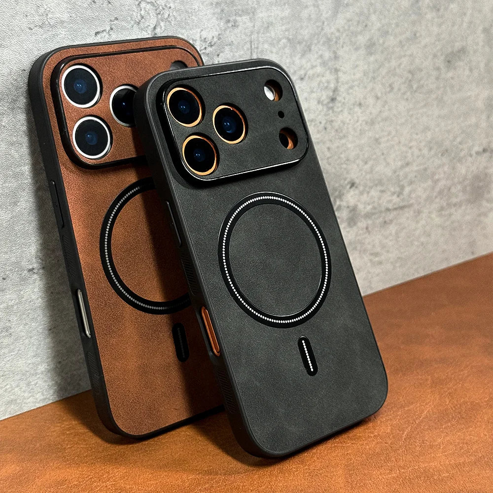 Business Faux Artificial Leather Phone Cases for IPhone 17 16 15 14 13 12 11 Pro Max for Magsafe Magnetic Wireless Charge Cover