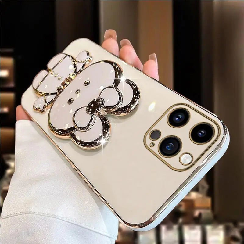 Diamond Strap Mirror Rabbit Phone Holder On Case For iPhone 15 14 13 12 11 Xs Pro Max Mini X XR Apple 6 6s 7 8 Plus Stand Cover