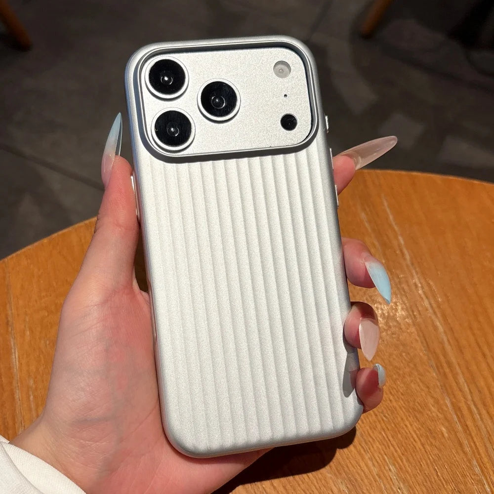 3D Stripe Metal Paint Case For iPhone 17 Air 16 15 14 13 12 11 Pro Max Textured Corrugated Shockproof Luggage Pattern PC Cover
