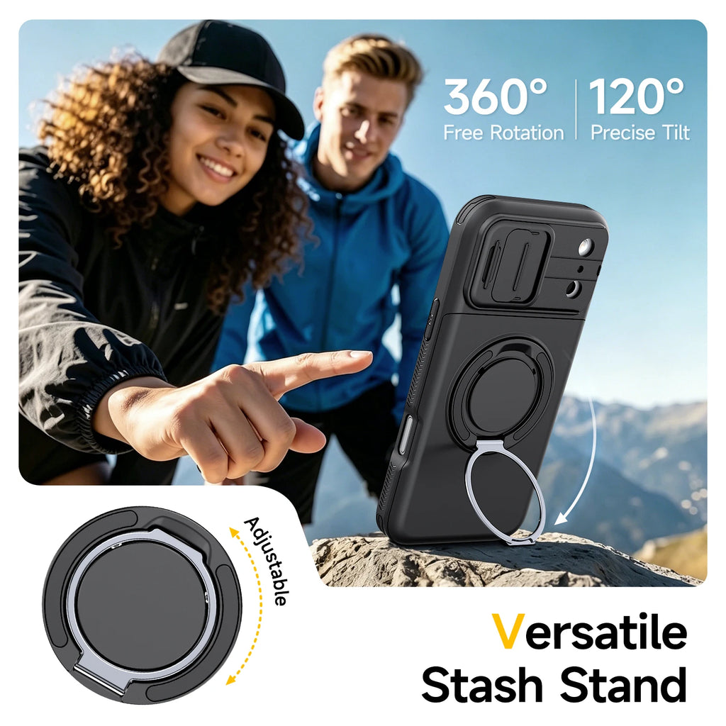 Kickstand Armor Cover Case for Iphone 17 Pro Max 16 Plus Iphone17 Iphone16 Ip17 Card Slot Holder Finger Ring Phone Bag