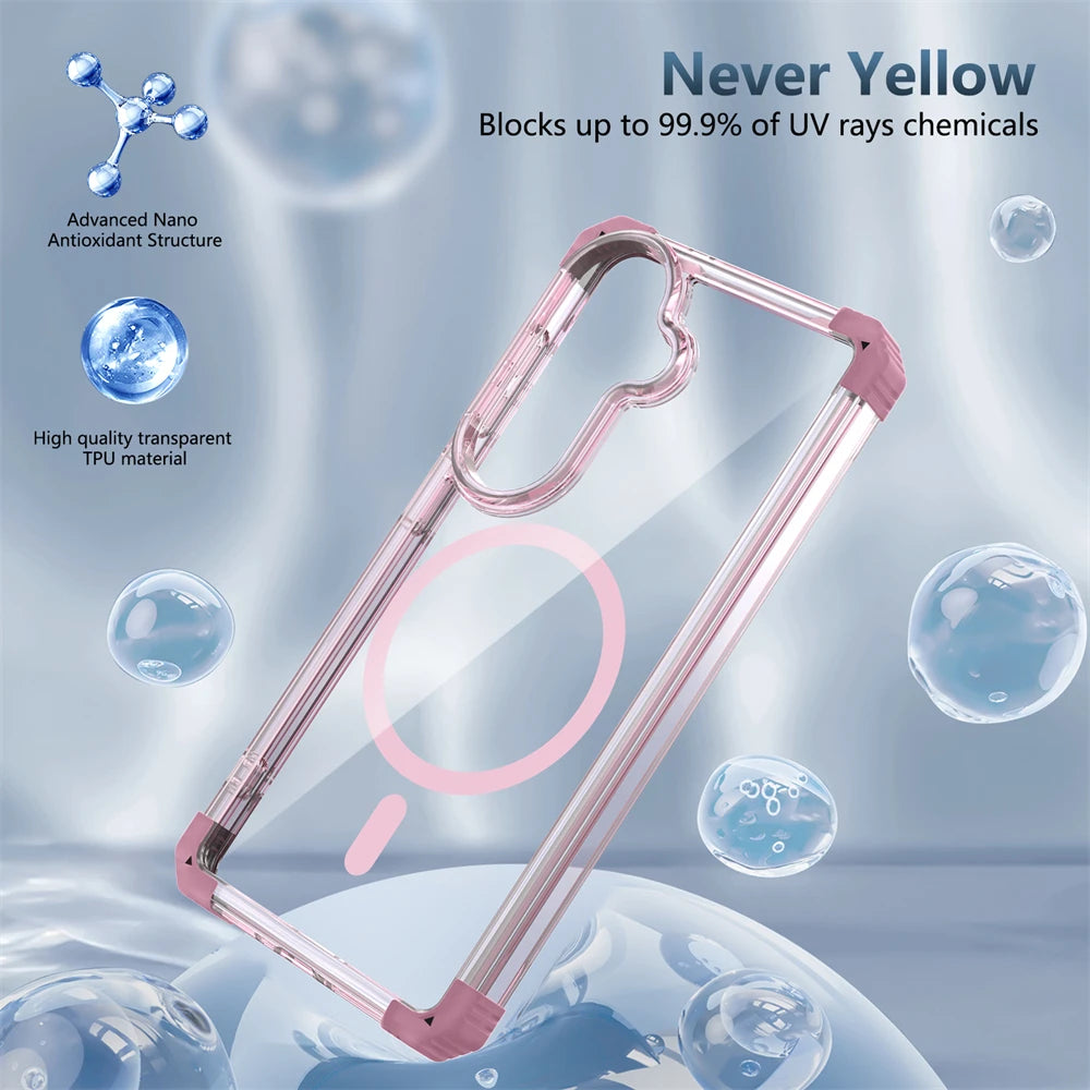 Corners Airbags Shockproof Clear Magnetic Case for Samsung Galaxy S26 S25 Edge S24 S23 Plus S22 S21 Ultra FE Glossy Cover Funda