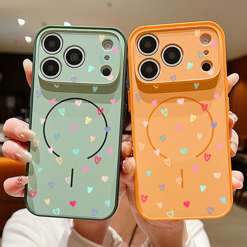 Colorful Heart Print Magnetic Phone Case For iPhone 17 Pro Max 16 15 14 13 Pro Max For Magsafe Wireless Charge TPU Hard PC Cover