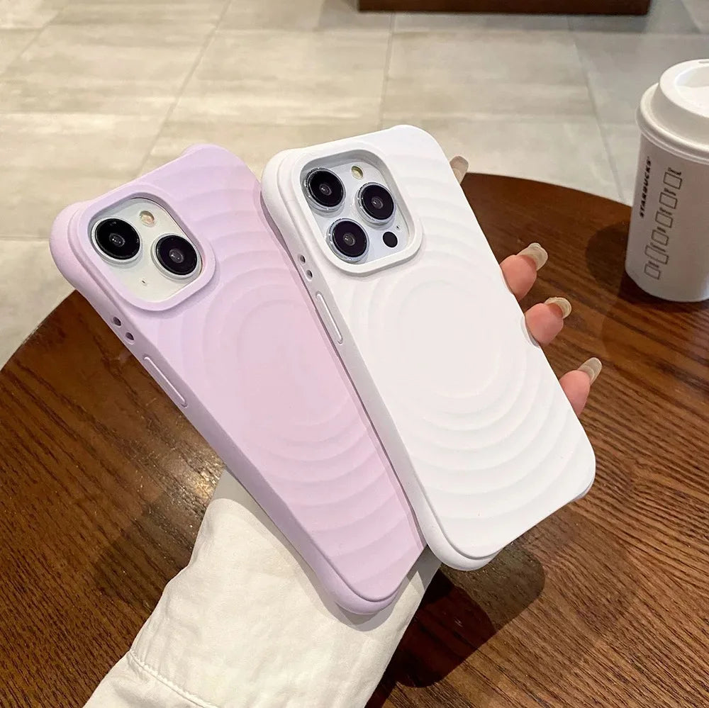 Fashion Ripple Soft Silicone Magnetic Case For iPhone 17 Pro Max 16 15 14 13 12 Pro For Liquid Magsafe Wireless Charging Cover