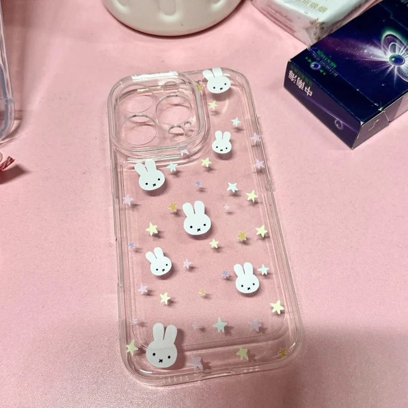 Luxury Cute full screen colorful star Miffy Phone Case For iPhone 11 12 13 14 15 16 17 Pro Max Plus Lovely cartoon Miffy Cover﻿﻿