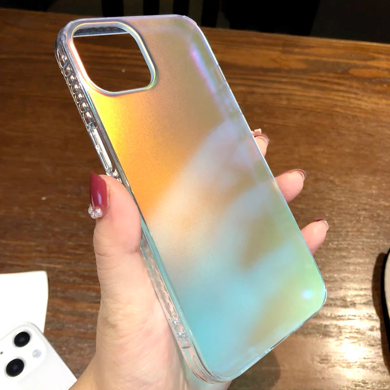 Luxury Laser Gradient Matte Phone Case For iPhone 17 Air 16 Pro Max 15 14 13 12 11 Plus Fashion Rainbow Soft Shockproof Cover